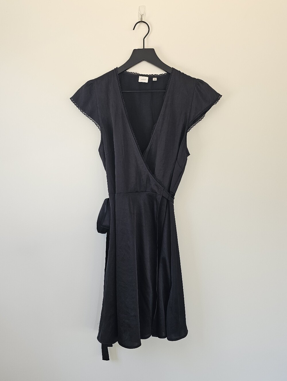 Wilfred Black Wrap Midi Dress with Cap Sleeves